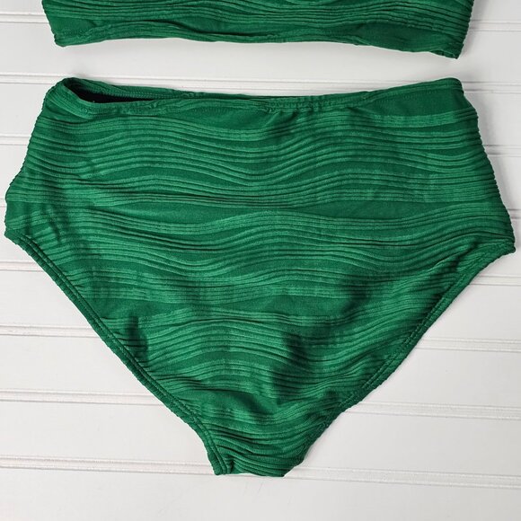 Women's Green Textured Cut Out Front High Waisted Bikini Set Size M NWOT - Picture 7 of 12